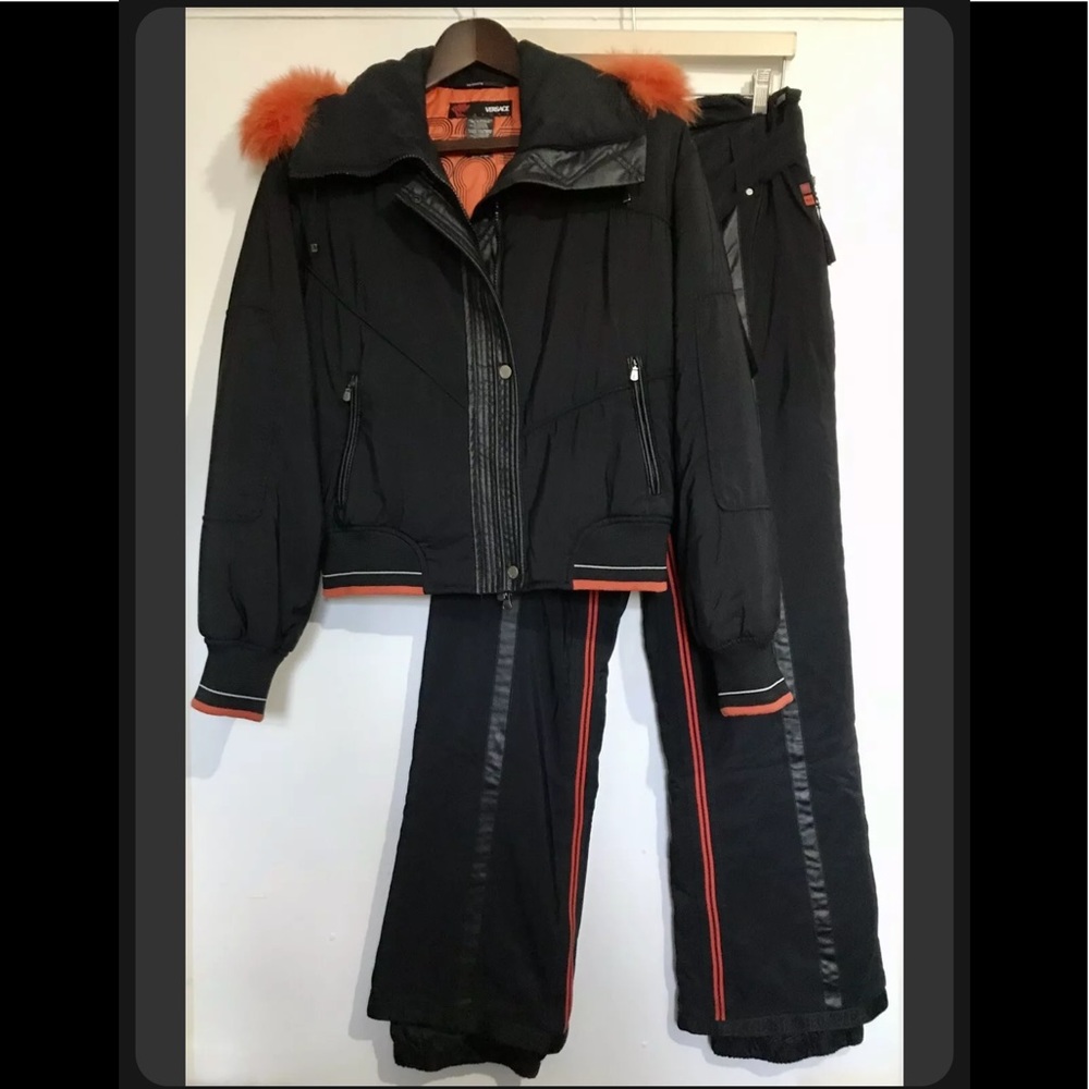 Versace SNOW SKI SUIT set RARE $2700 retail AUTHENTIC worn 2x Genuine fur hood
